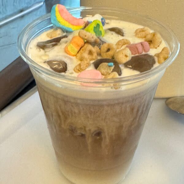 Ice coffee with Lucky Charm Cereal Milk