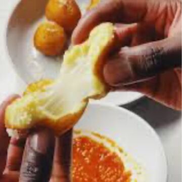Deep-fried cheesy Fu Fu RedWhite sauce