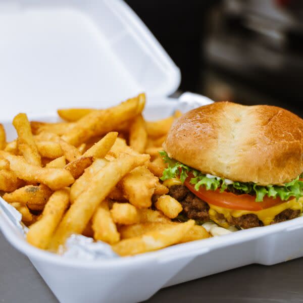 Steak burger with fries