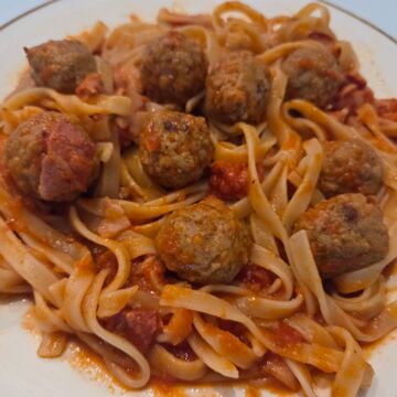 Meatball amatriciana fettuccine