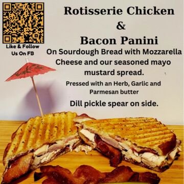 Rotisserie chicken, bacon and cheese panini