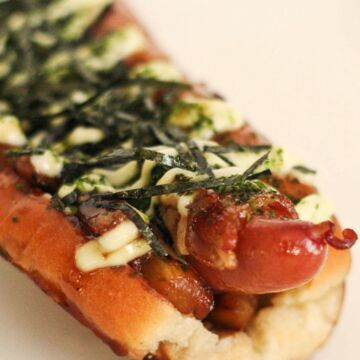 Bacon wrapped Hawaiian hot dog