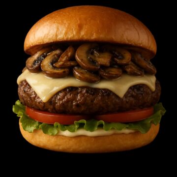 Mushroom Swiss Burger with fries