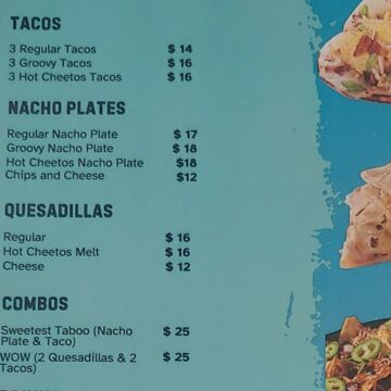 Tacos, Nacho Plates and Quesadillas