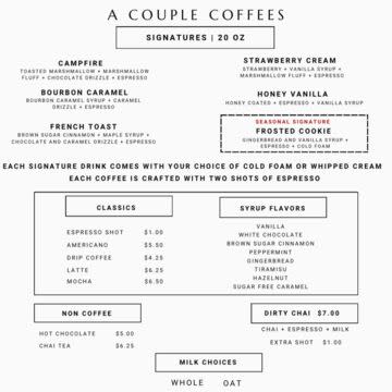 Specialty Coffee Menu