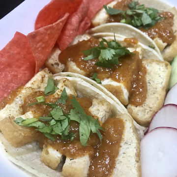 Three Tofu Satay Tacos 