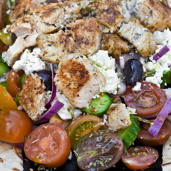 Greek Salad w/ Chicken Gyros on Top