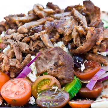 Greek Salad w/ Pork Gyros on Top