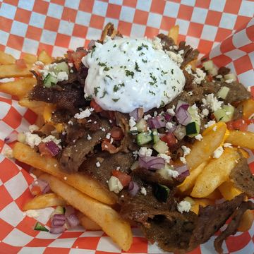 Loaded greek fries with Gyro
