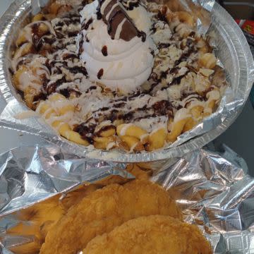 Funnel cake and fried chicken strips