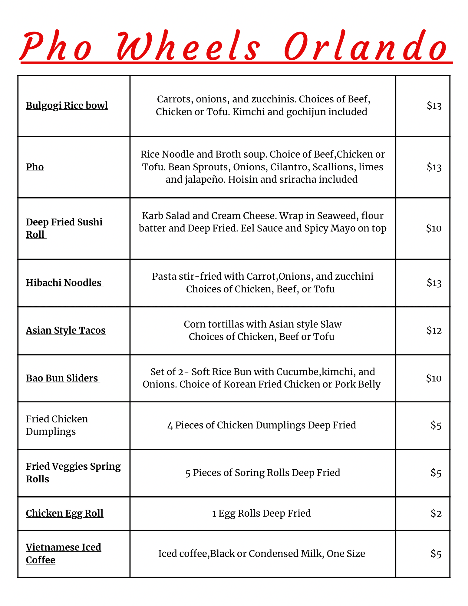 Best Food Trucks Pho Wheels Orlando menu
